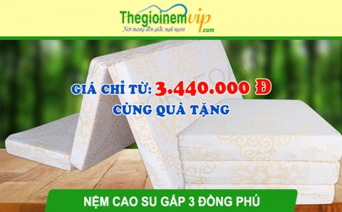 Nệm cao su thiên nhiên gấp 3 Đồng Phú: Giá từ 3.440.000 đ + Quà